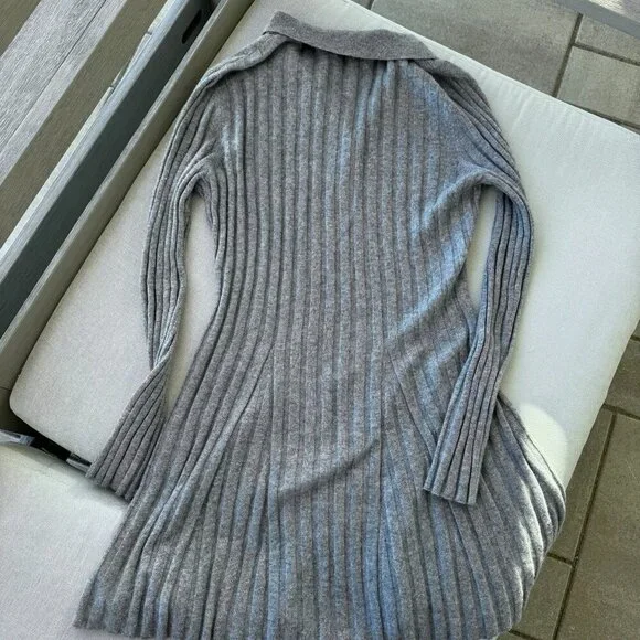 Reformation Walsh Cashmere Long-Sleeve Mini Dress Gray Medium - Picture 6 of 11
